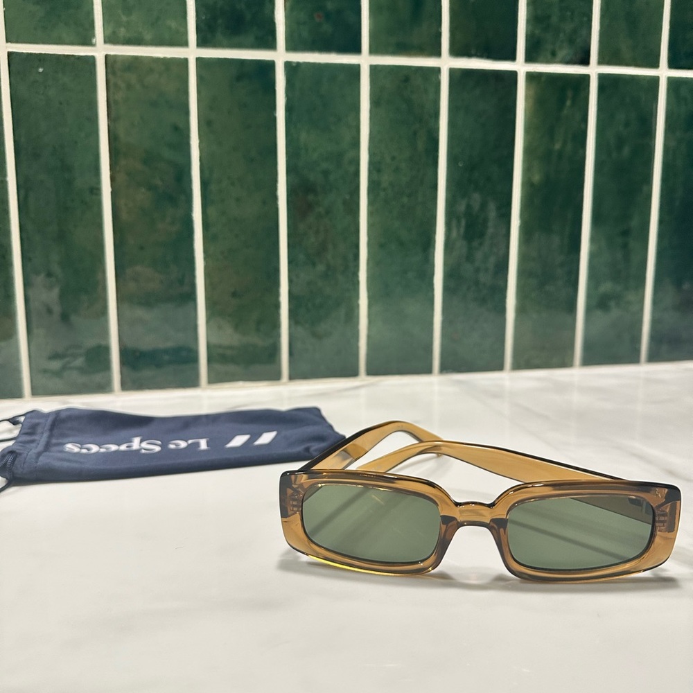 Le Specs Amber Frame Sunglasses with Green Lenses